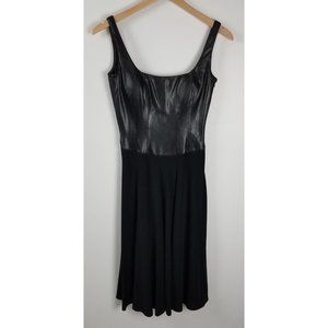 ESCADA Women's Sz. 34/4 Black Faux Leather Fit & Flare Keyhole Back Detail Dress